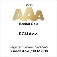 Den Unternehmen RCM d.o.o. wurde Gold AAA Zertifikat für Bonität Excellenze im Jahr 2018 erteilt